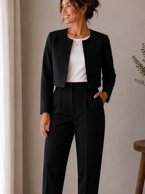Paper London Women’s Cropped Black Blazer Jacket size 14